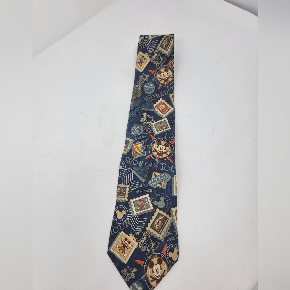 Mickey Mouse Disney World Tour 100% Silk Blue Muticolor Necktie MGM